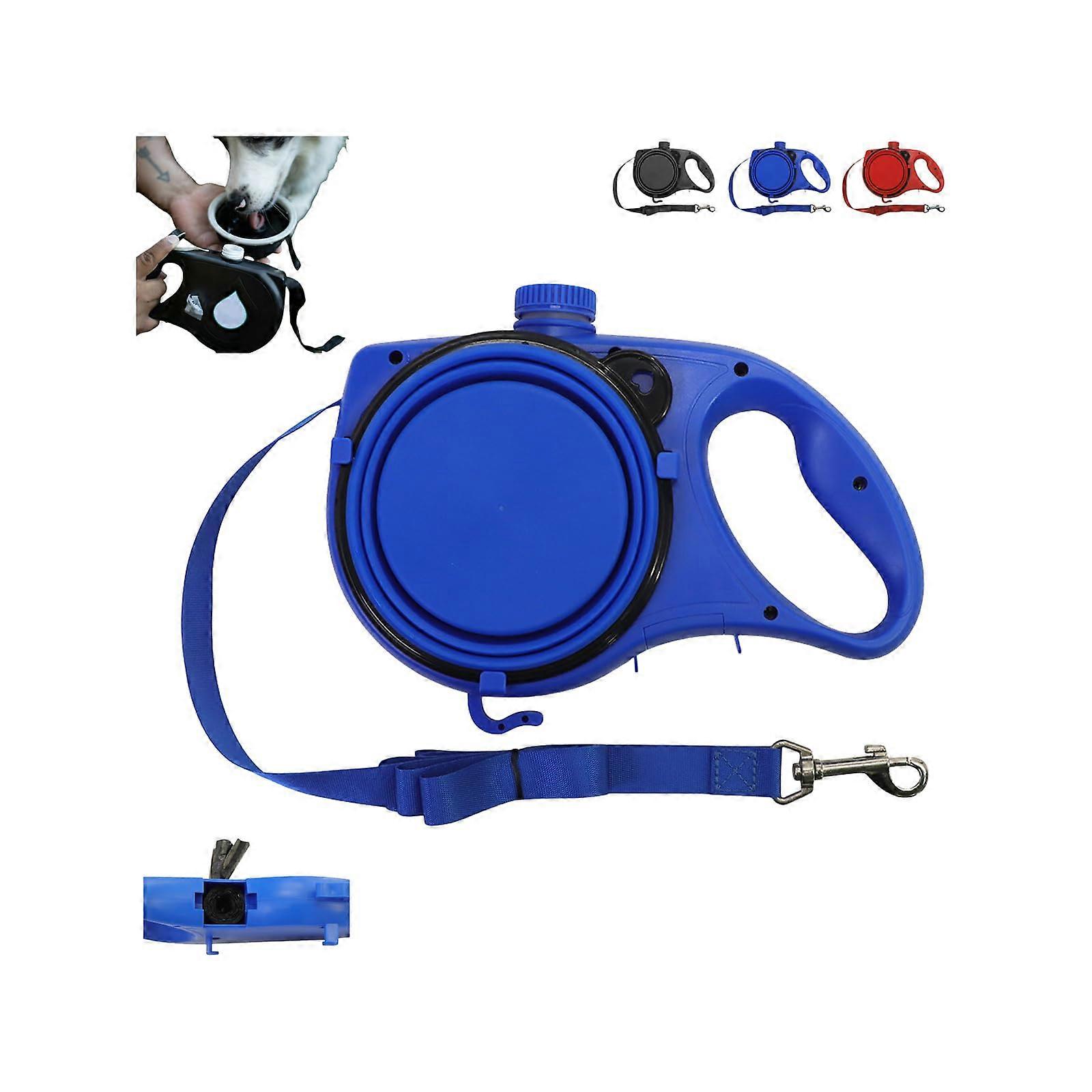 Retractable Dog Leash With BuiltIn Water Bottle And Bowl, 3In1 Travel Leash For Small To Large Dogs, Blue