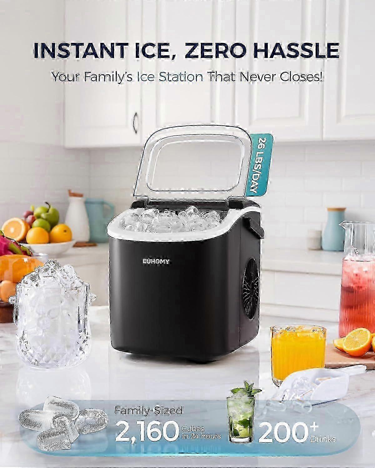 2025 Model Countertop Ice Maker with Handle - 26lbs Ice Production in 24 Hours, 9 Ice Cube Options for Home & Office Use
