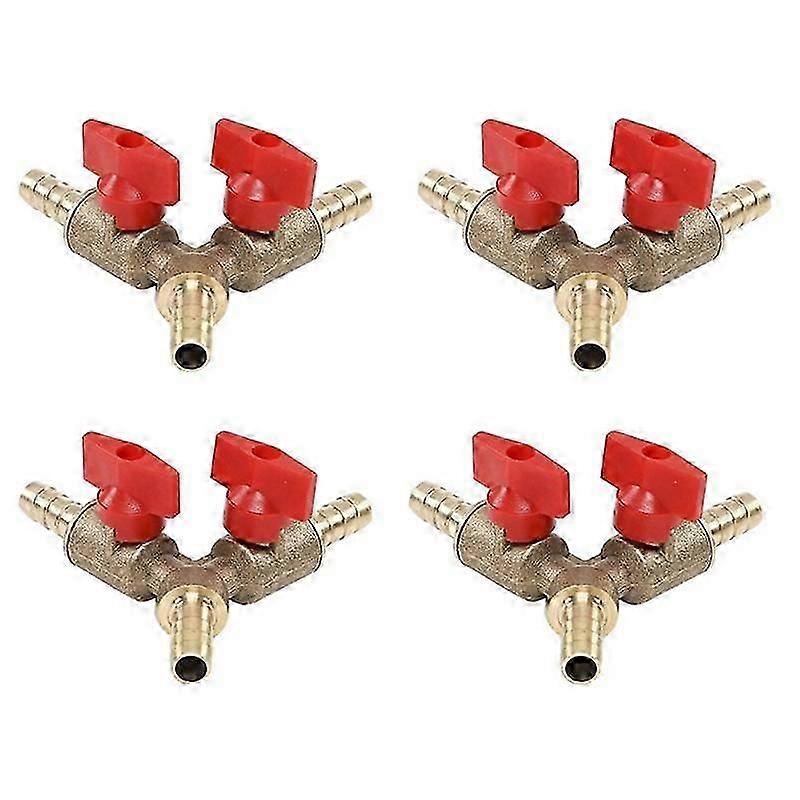 4stk 3-vejs lukningskugleventil / ventilklemmemontering slange modhager brændstofgas 8mm messing y type kugleventil