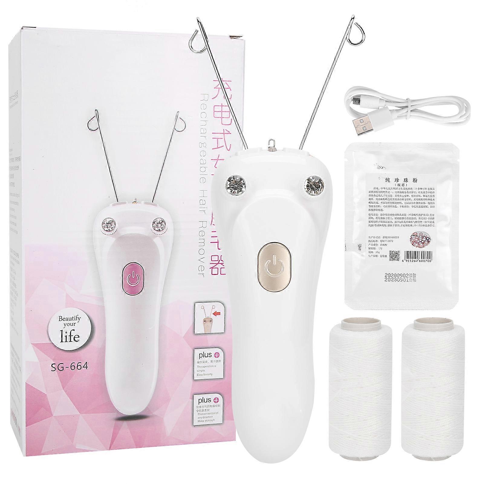 Electric Cotton Thread Epilator with USB Charger, Facial and Body Hair Removal Device, Gold