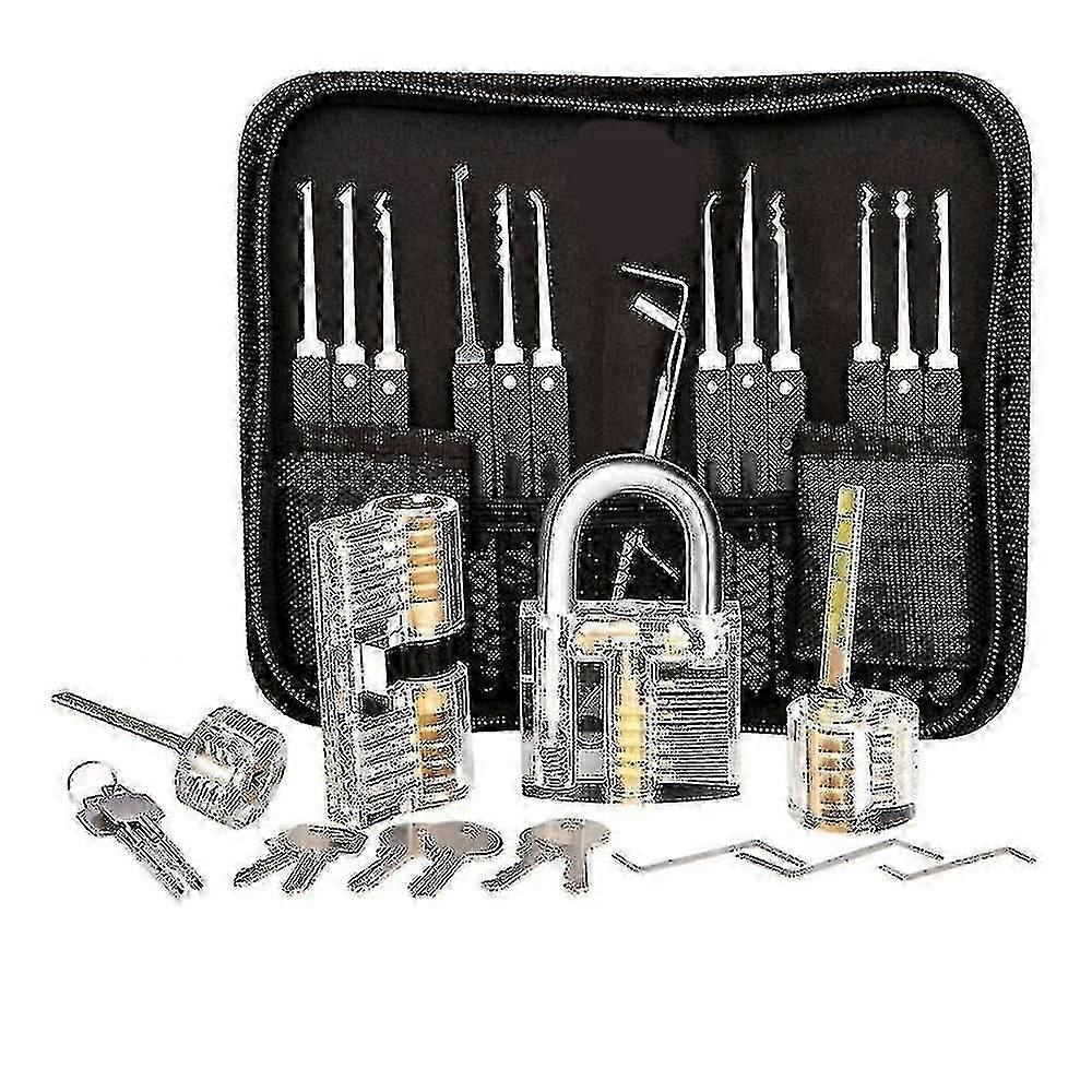 25-Piece Lock Pick Set Training Tools with 3 Transparent Practice Locks for Beginner