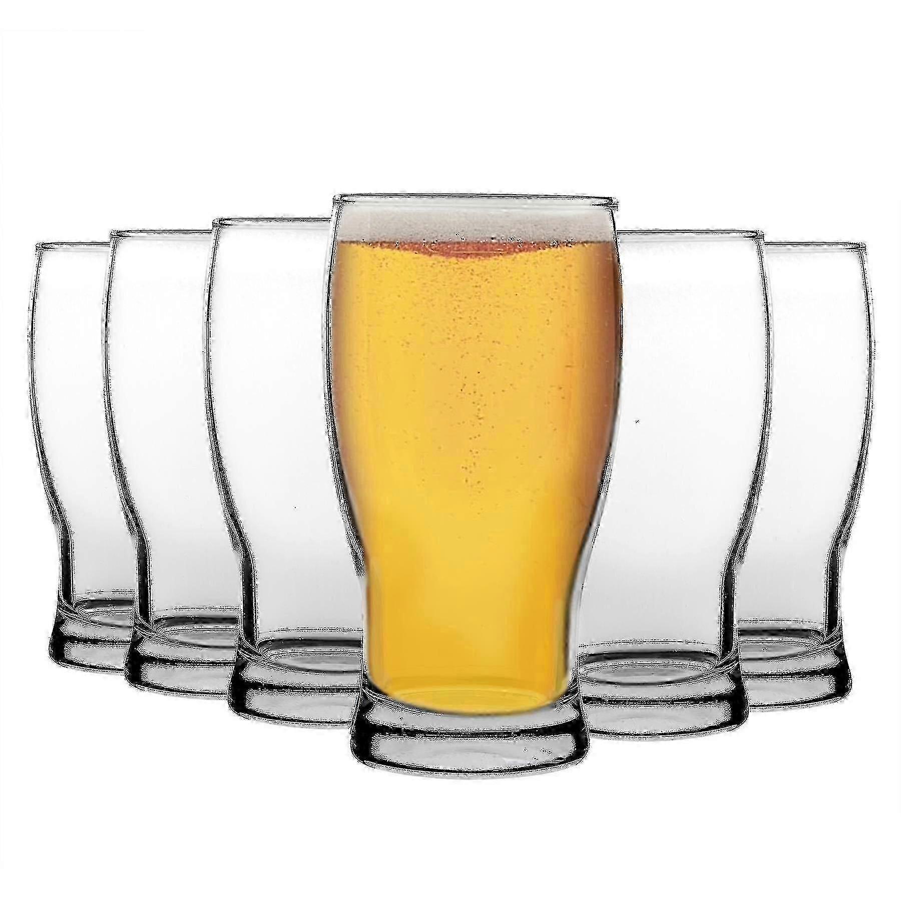 6 Piece Tulip Pint Beer Glass Set - Large Classic Style Bulb Shape Craft Beer Ale Glasses - Clear - 500ml