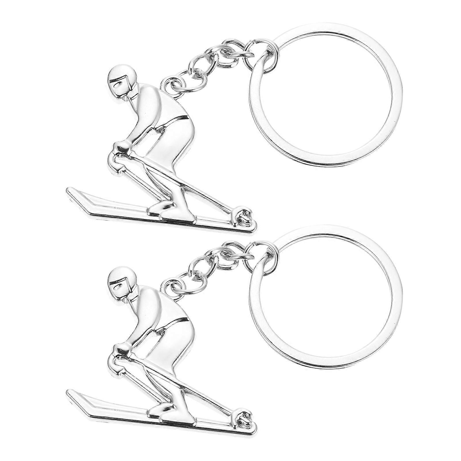 Skiing Themed Keychain Pendant in Silver Alloy for Decor 4Pcs