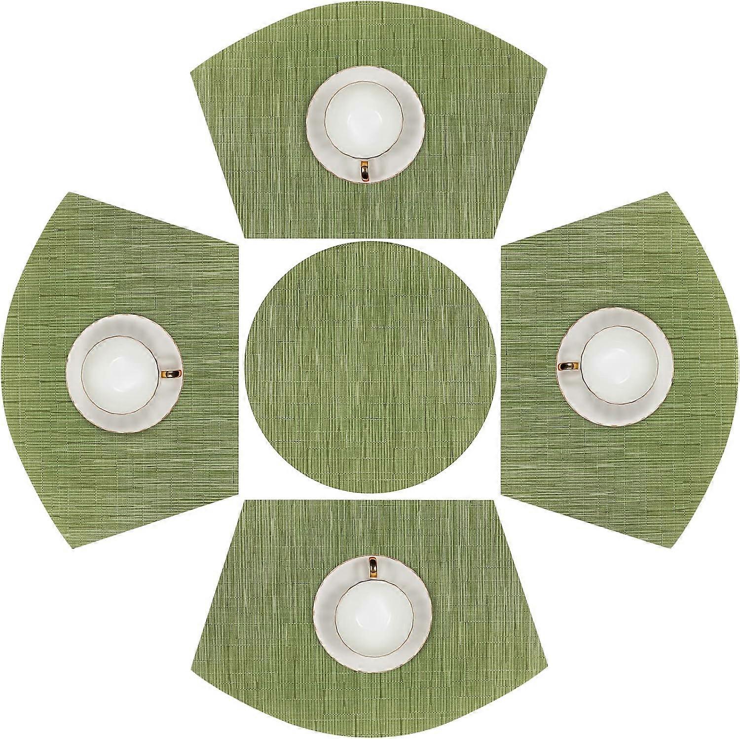 Round Table Placemats Set Wedge Shaped Place Mat With Centerpiece Round Mat Heat Resistant Table Mats Washable, Green