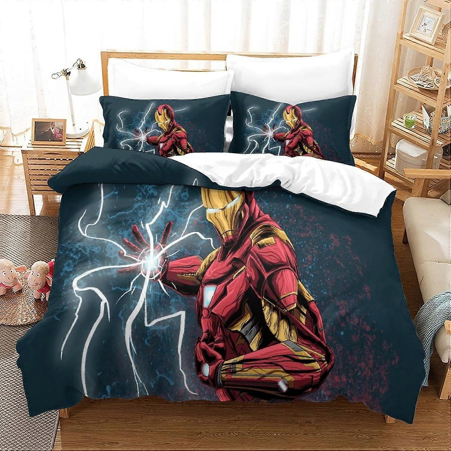 Bedding Double Bed Set Iron Man Printed Double Size Bedding Sets Super Soft Microfiber Duvet Covers with Zipper with Pillowcases Hypoallergenic 140x20