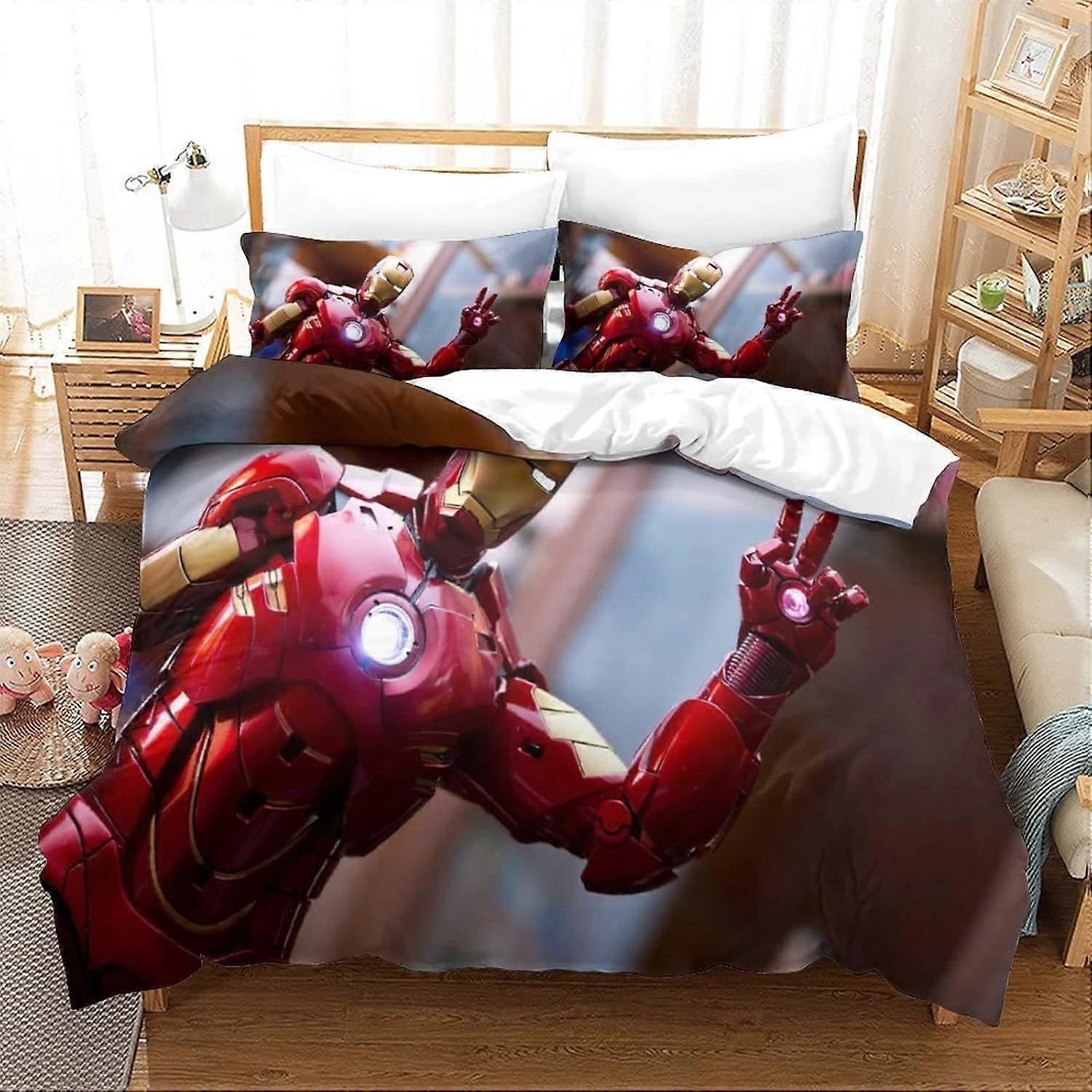 Duvet Cover Set Single Iron Man Printed Duvet Covers Bedding Set for in Kids Teens Adults Soft Hypoallergenic Quilt Cover with Pillowcase with Zipeer 