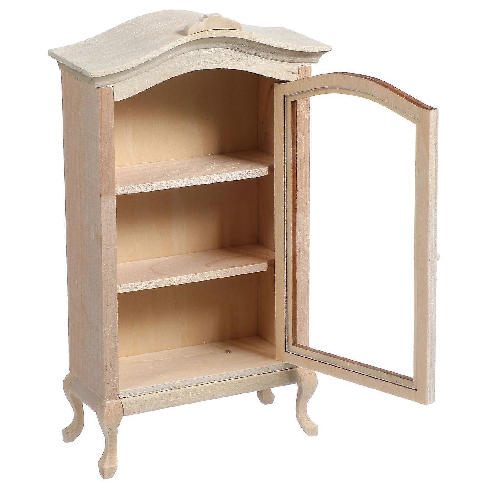 Wwawa House Display Cabinet Wooden Miniature Bookshelf for Decor