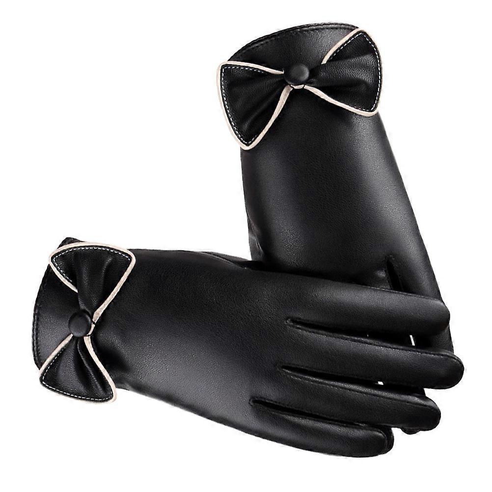 Women Gloves PU Windproof Bow-Knot Touch Screen Gloves 1Pair