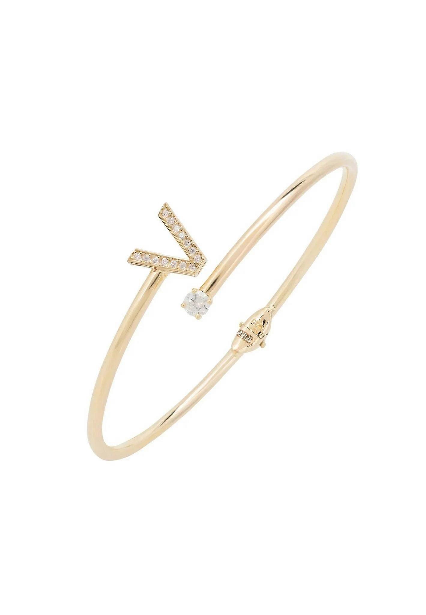 Latelita Women's 925 Sterling Silver Initial Bangle with 22ct Gold Plating and White Cubic Zirconia - Gold
