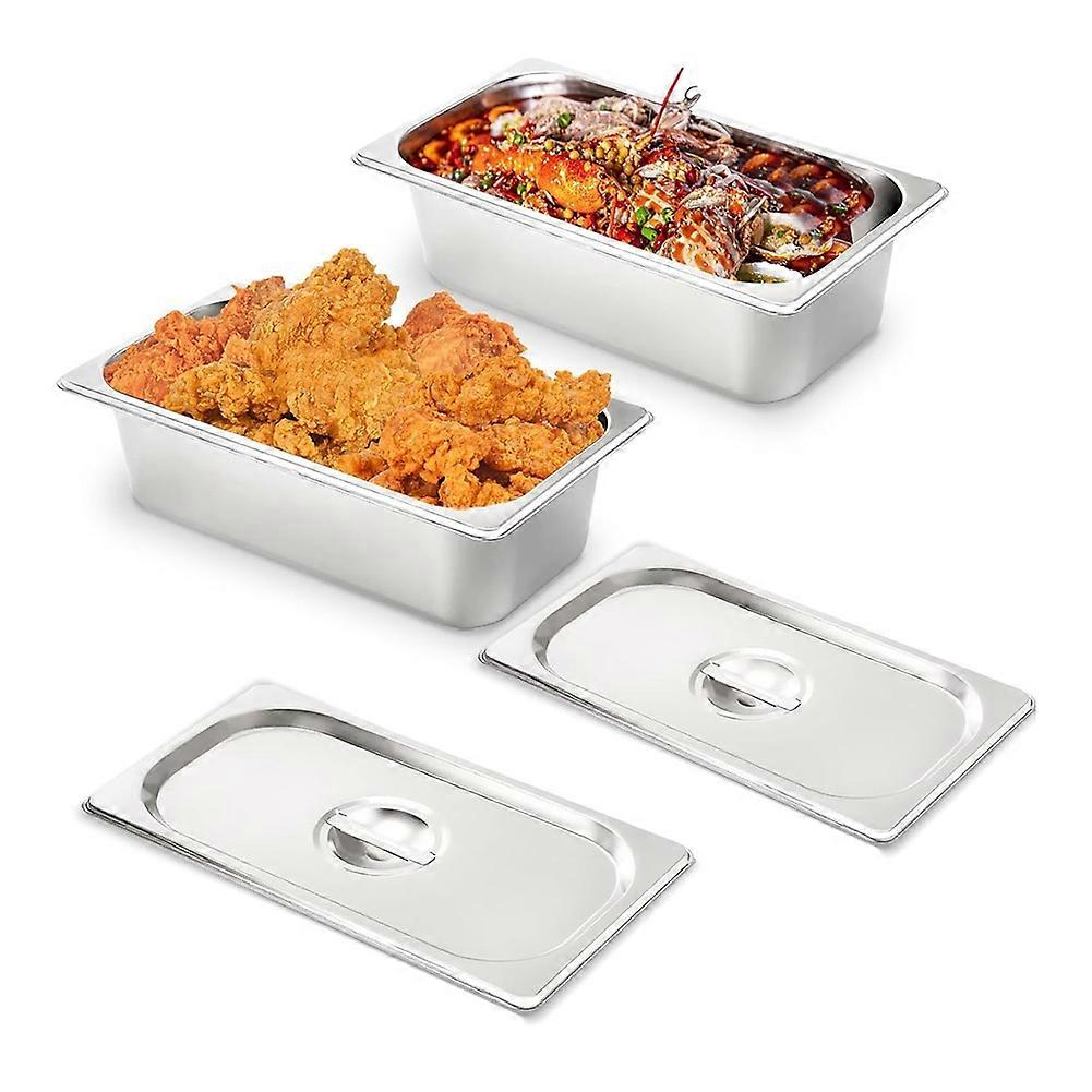 2 Pack Steam Table Pan with Lids, 1/3 Size 4 Inch Deep