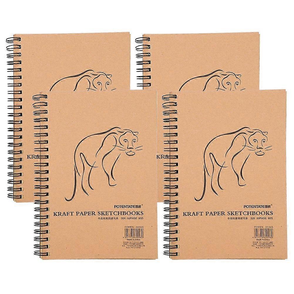 4Pcs Kraft Paper Sketchbook Retro Sketch Pad HandPainted Thick Art Drawing Coil Notebook