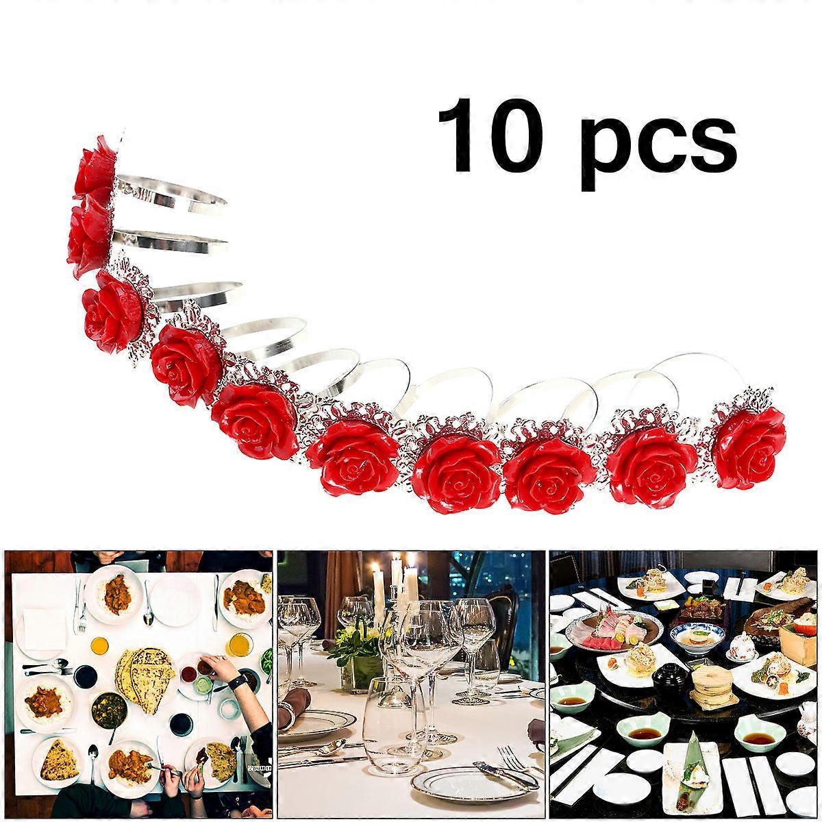 Resin Red Rose Napkin Ring Holder for Wedding 10Pcs Set
