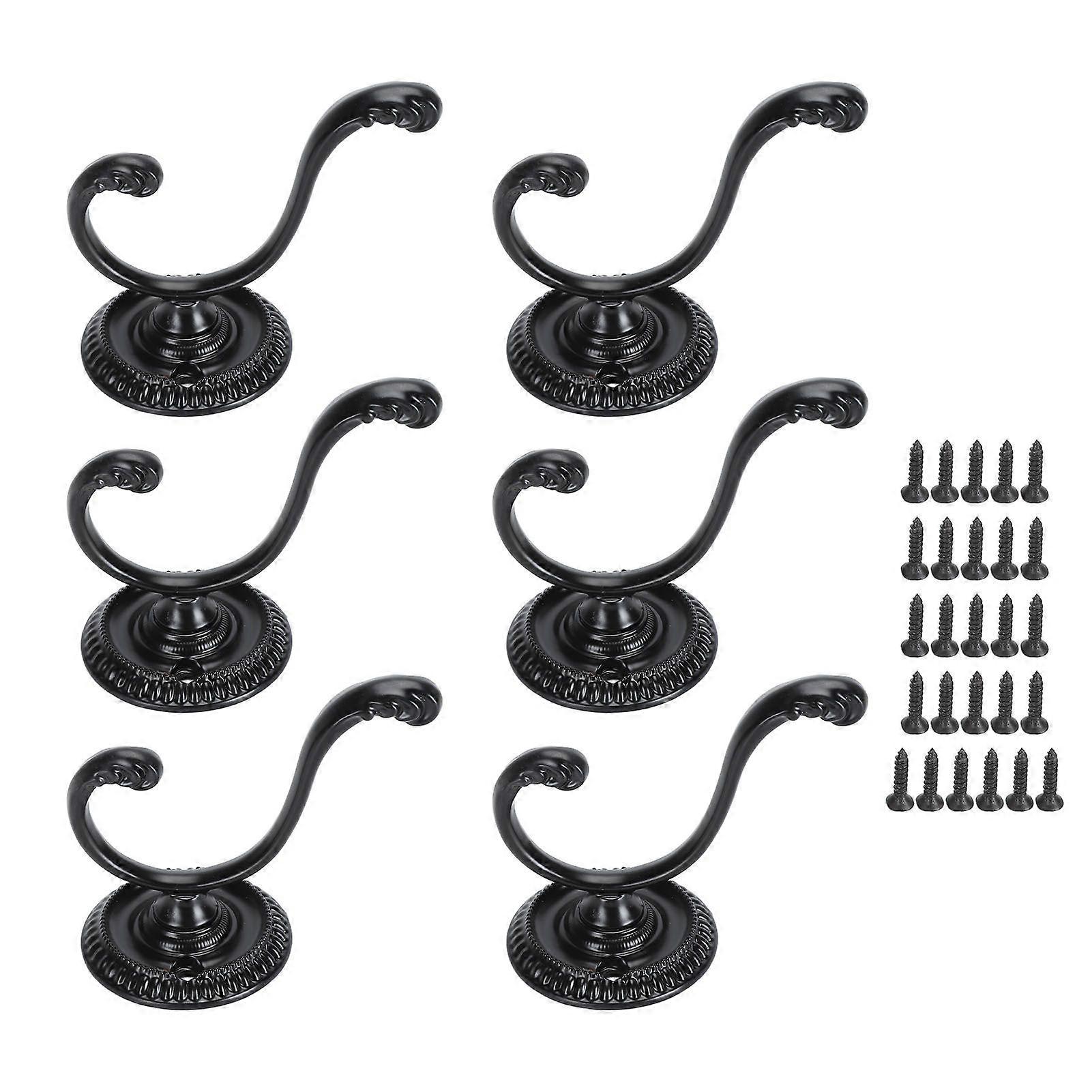 6PCS Coat and Hat Hook Zinc Alloy Black Color Wall Mounted 2 Claws Retro Coat Hook with 26 Screws
