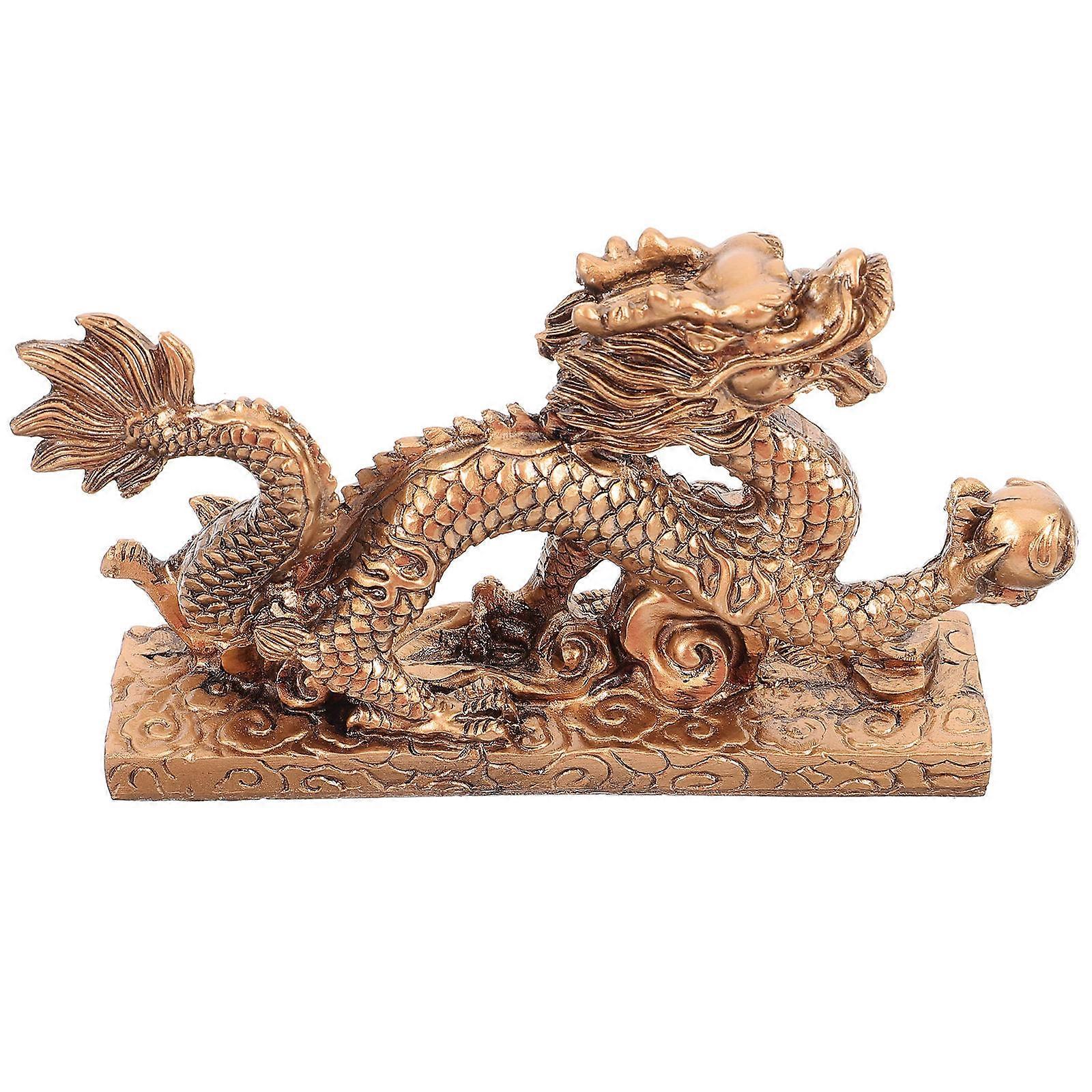 Resin Dragon Ornament Statue for Wealth Prosperity 2Pcs Desktop Decor