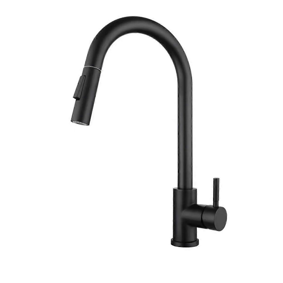 Kitchen Faucet TwoFunction SingleHandle PullOut Mixer Deck Mounted 360Degree Rotation Black XL