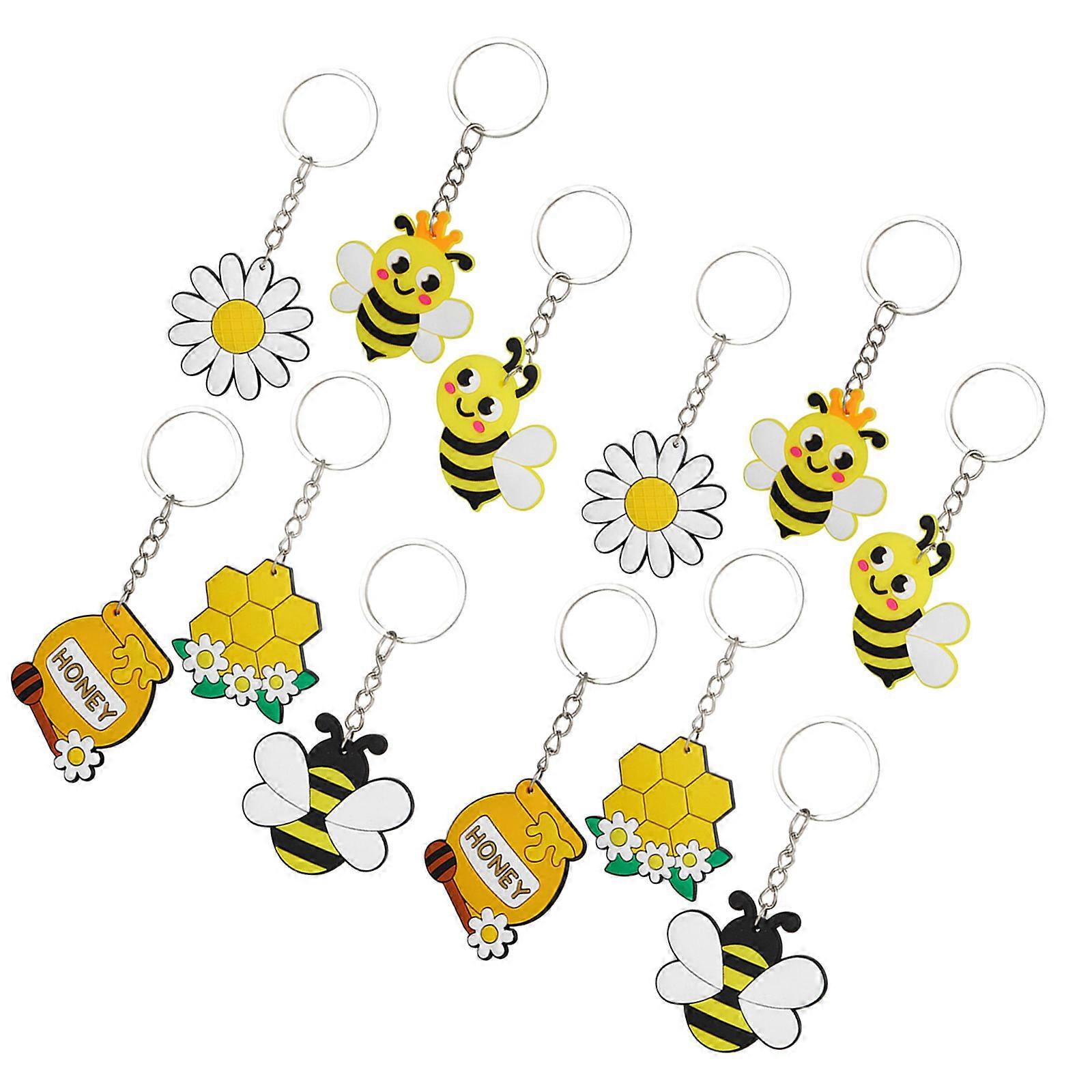 Bee Keyring Bee Shape Decorative for Home Car Office Keys Assorted Color Pvc Metal Hanging 12Pcs