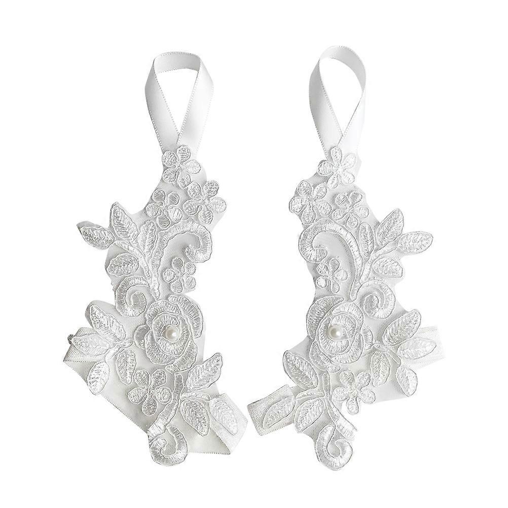Link Flowers Pattern Anklet Chain for Women 3Pairs White Pearls Elastic