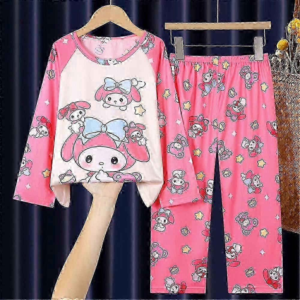 2025 4-12 år flickor Sanrio kawaii tecknad tryckt pyjamas pyjamas set långärmade toppar byxor sovkläder loungewear