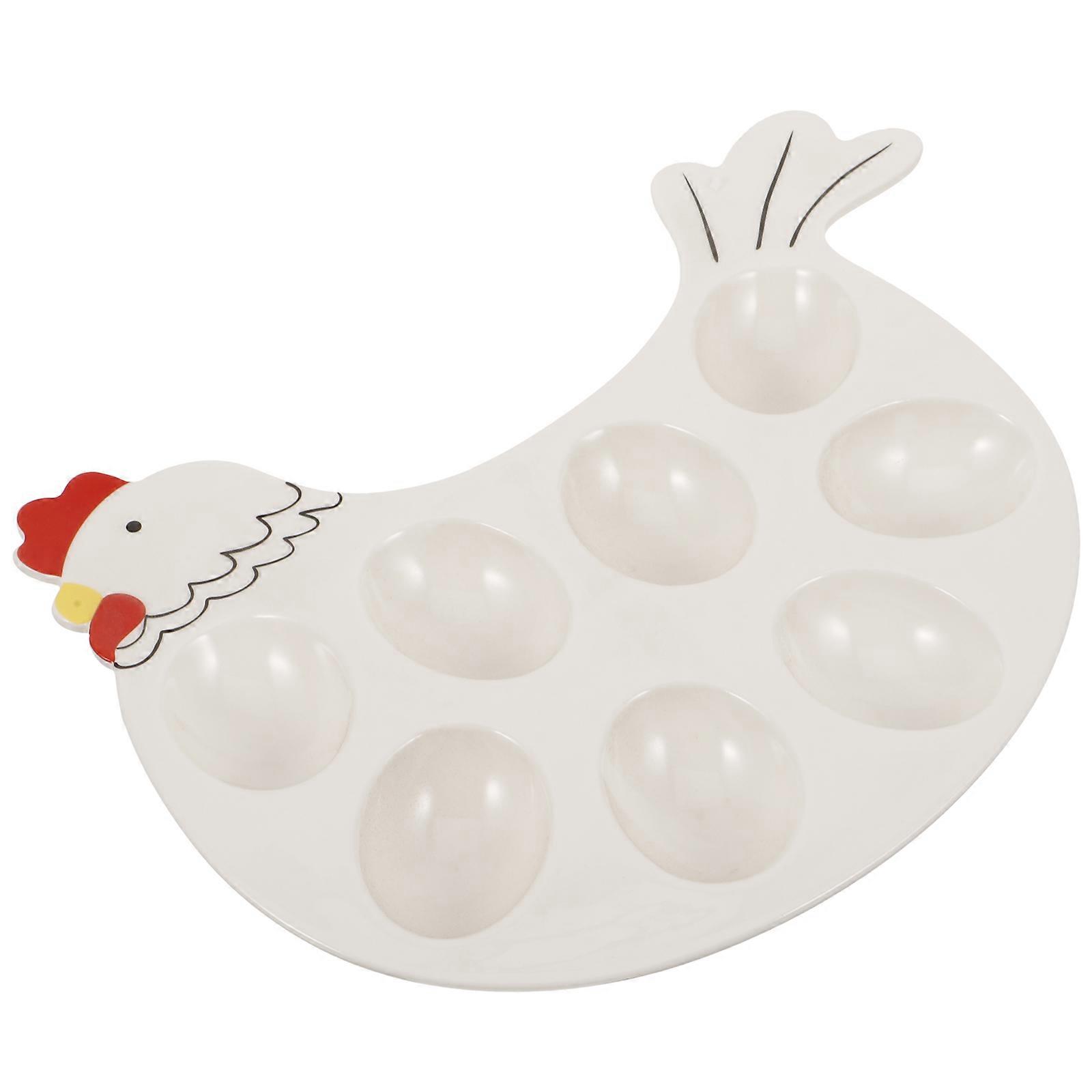 Hen Shape Egg Serving Tray Ceramic Platter Ideal For Catering And Storing Eggs 3Pcs