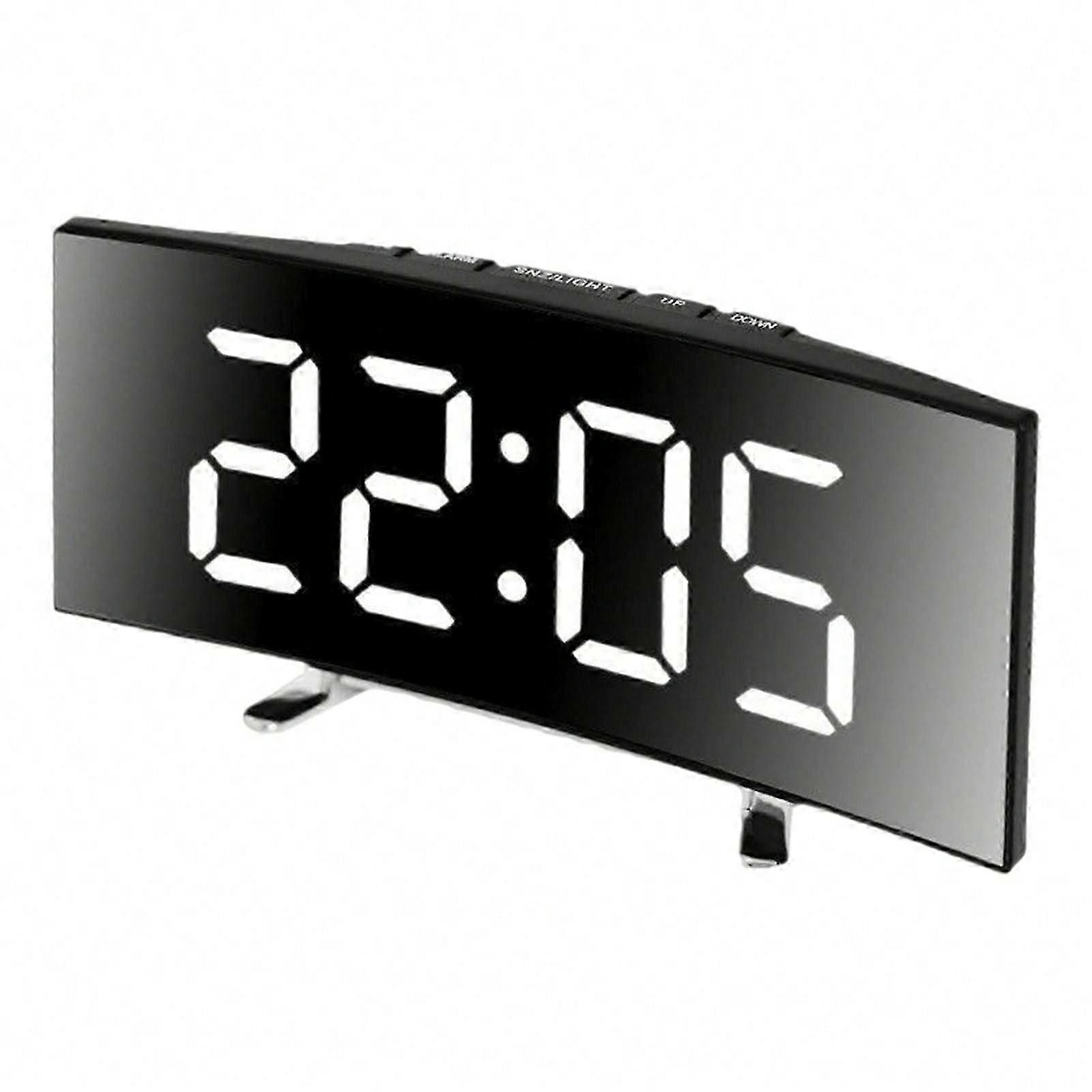 Tyst digital klocka för sovrum kontor böjd LED-skärm med temperaturdatum 12/24-timmarsläge USB / batteriström
