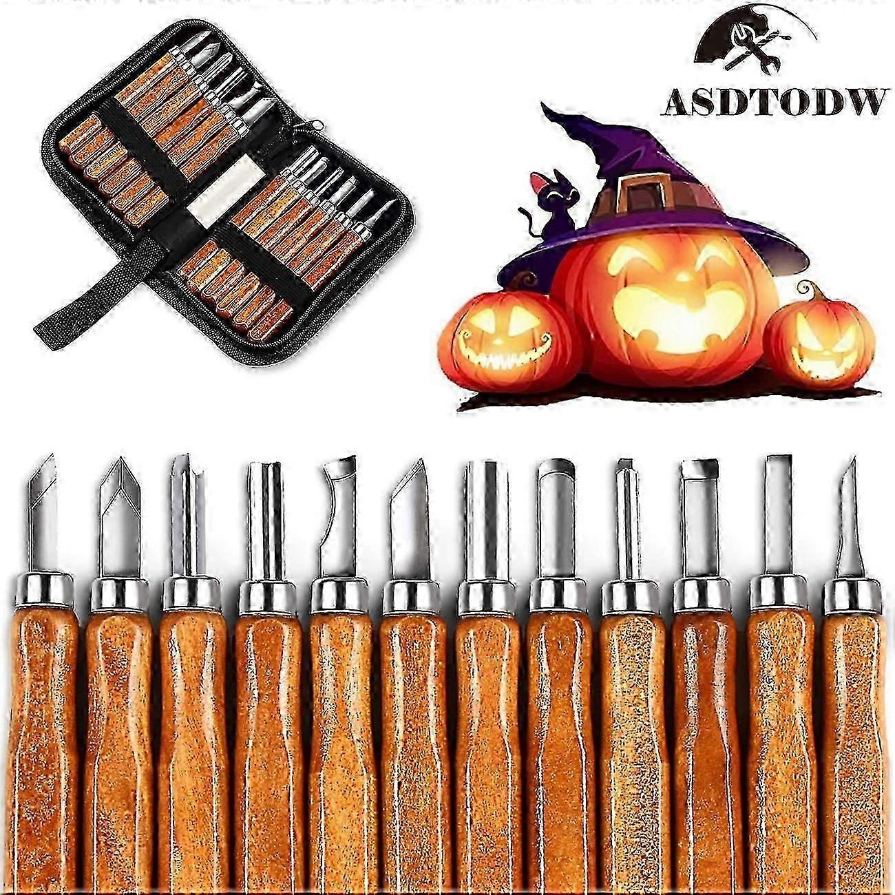 12-Piece Wood Carving Chisel Set with Wooden Handles, Essential Hand Tool Kit for Woodworking Projects