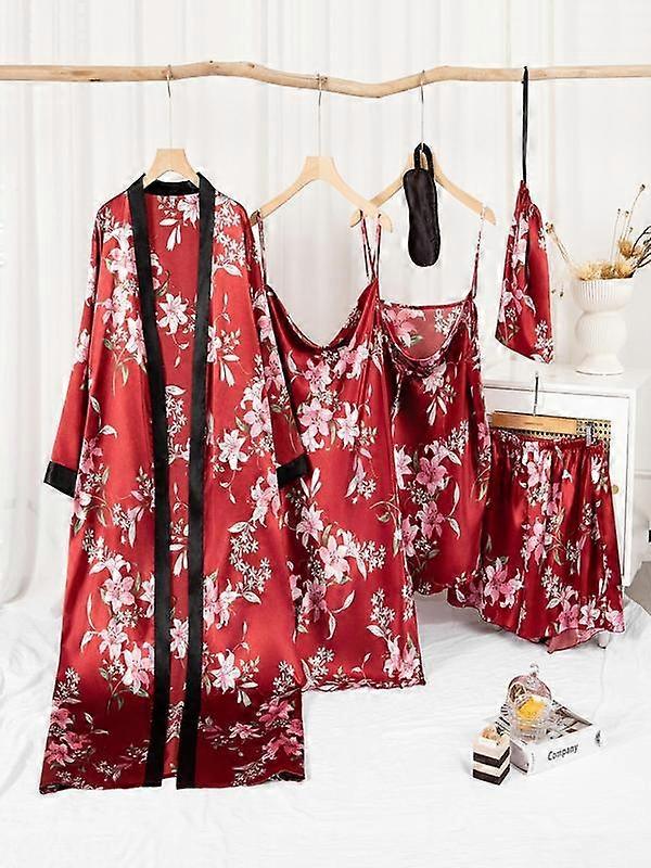 Womenswear Plus Size Floral leopard Print Satin Pajama Set