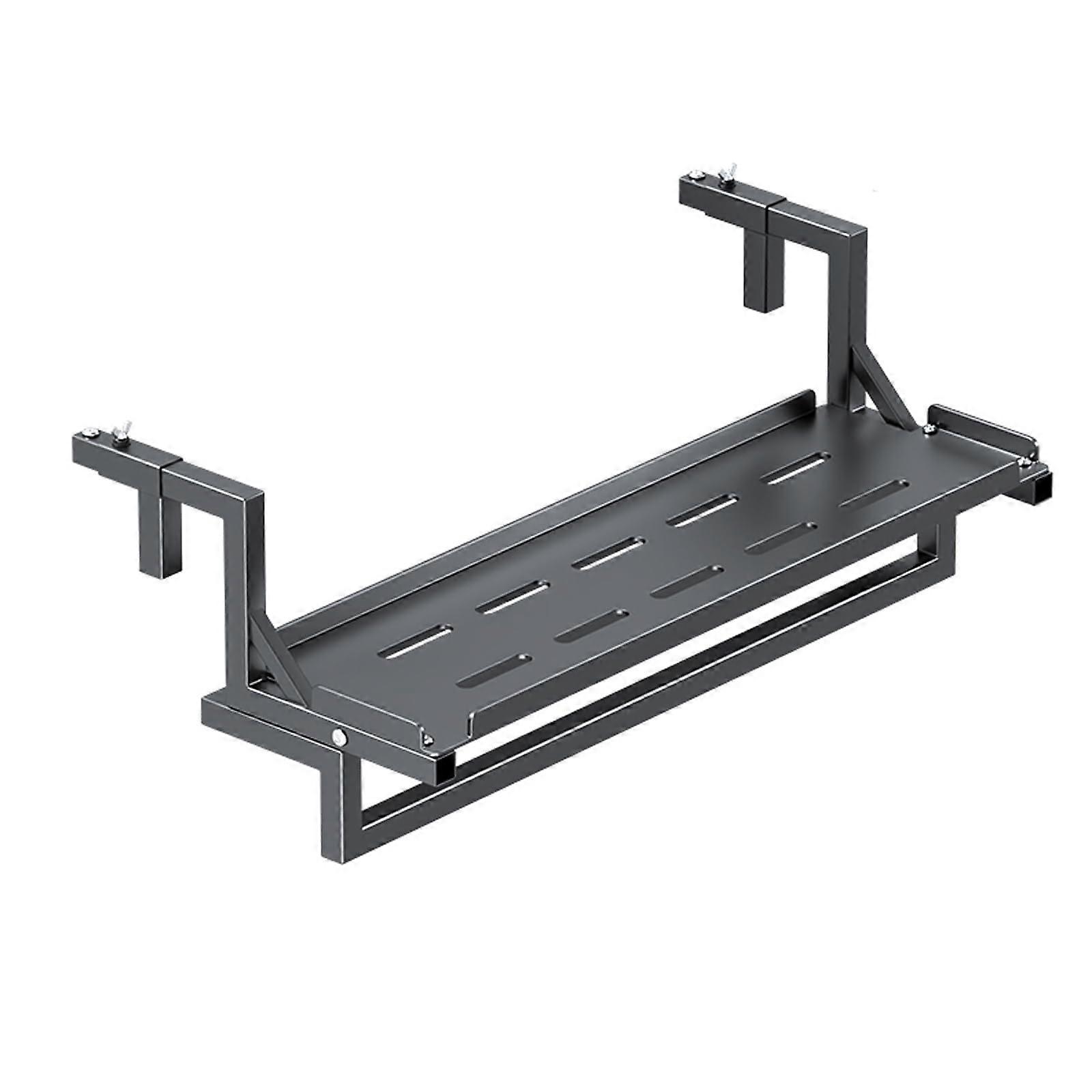 Balcony Railing Hanging Table With Flower Rack, Carbon Steel, 10 Adjustable Levels, 120cm, Grey, For Garden And Patio