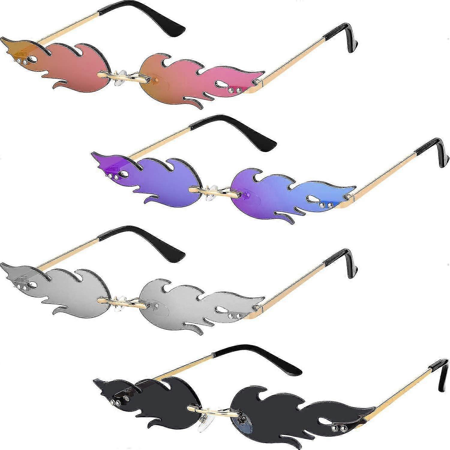 4 pares óculos de sol fire flame rimless fire shaped