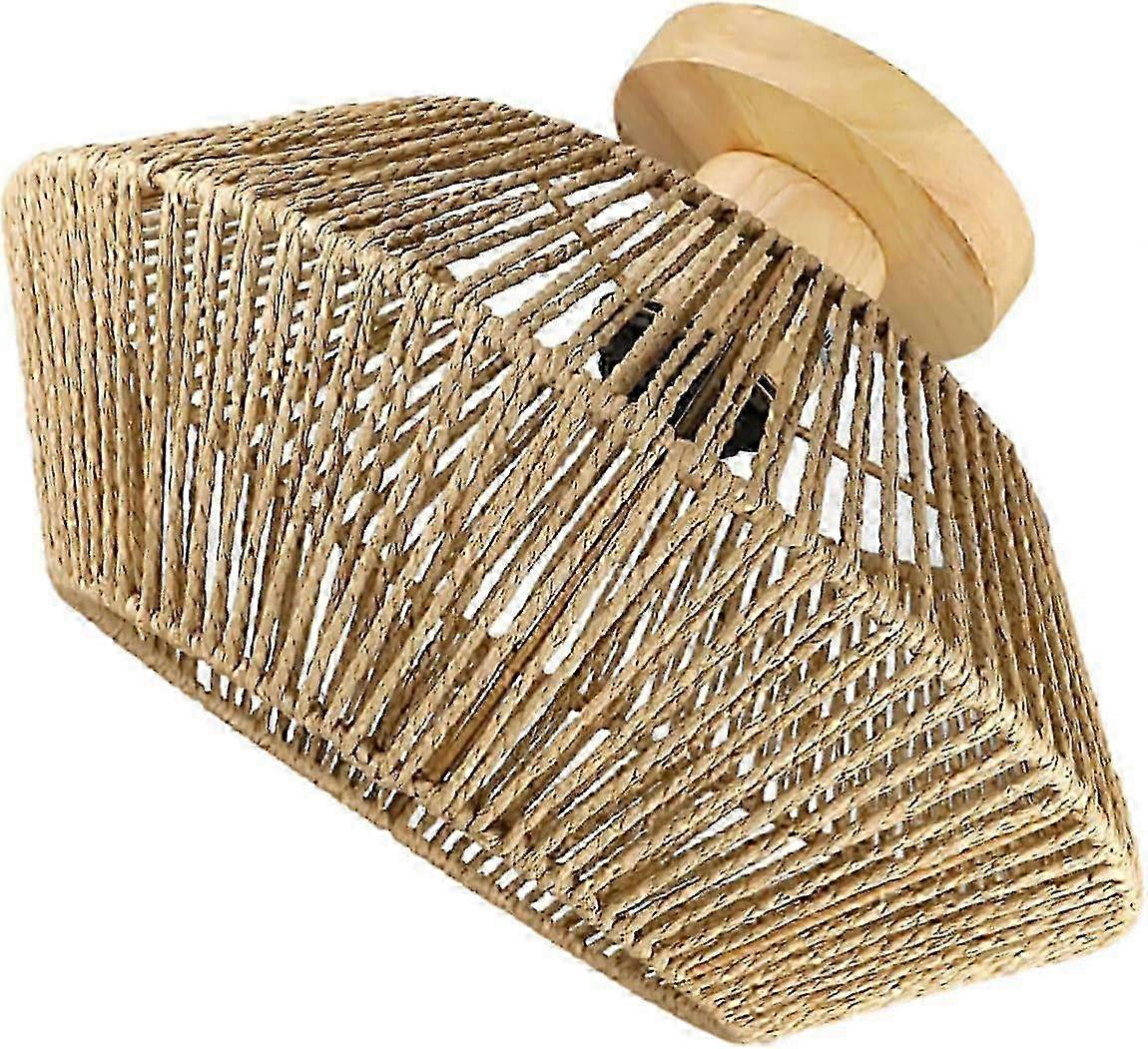 Boho Semi Flush Mount Light Led Ceiling Light Mount Ceiling LightFixture Rattan Straw Rope Bathroom Light Shade