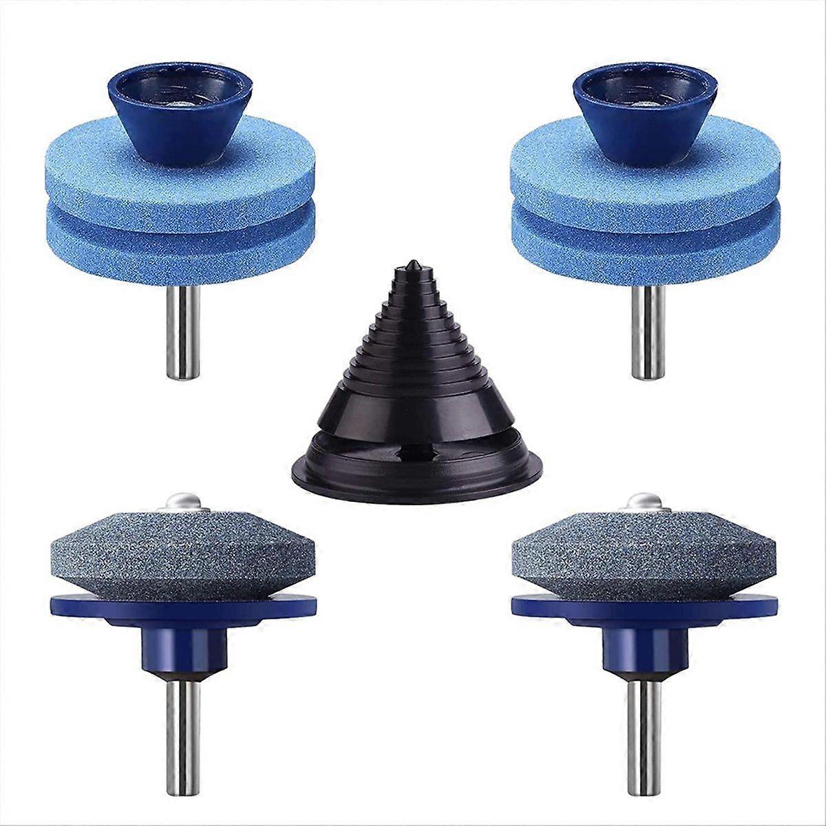 4PCS Lawn Mower Blade Sharpener,Mower Blade Sharpener with Blade Balancer for Any Power Drill Hand