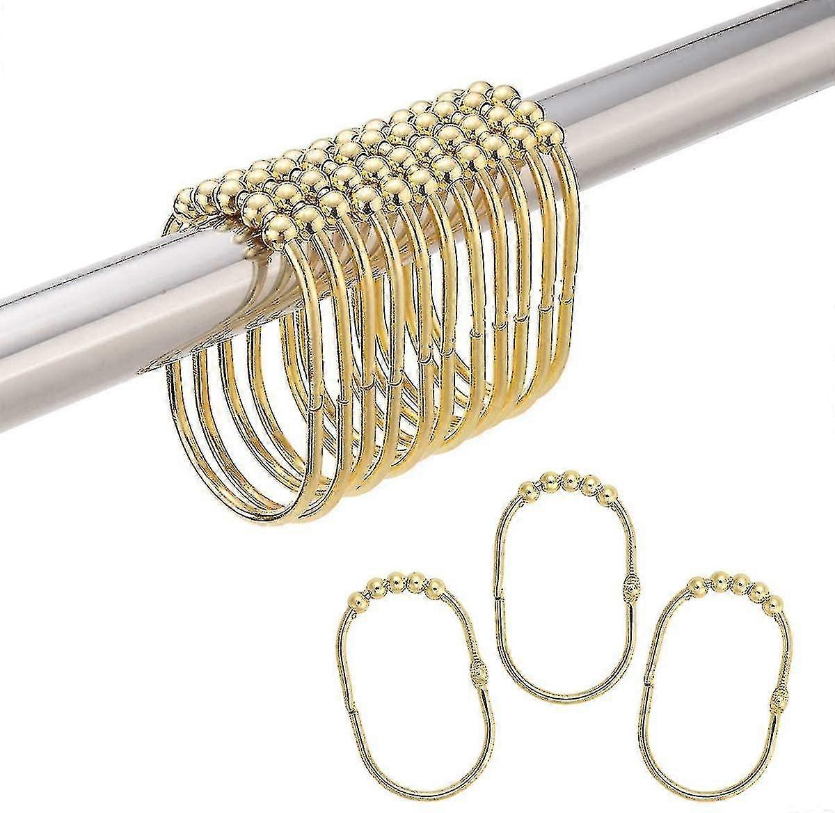 シャワーカーテンフックリング、メタルワイドシャワーカーテンリングフックバスルームシャワーロッドカーテン用、ゴールデン、12セット