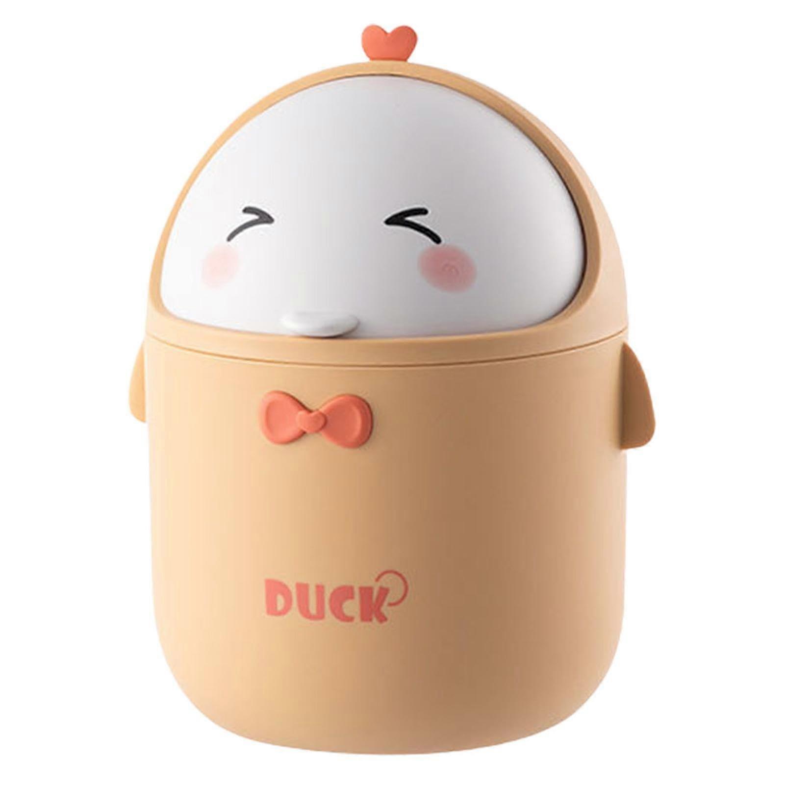 Small Garbage Can SpaceSaving Plastic Trash Can With Lid, Cartoon Table Trash Can For Bathroom And Kitchen, Yellow Bin