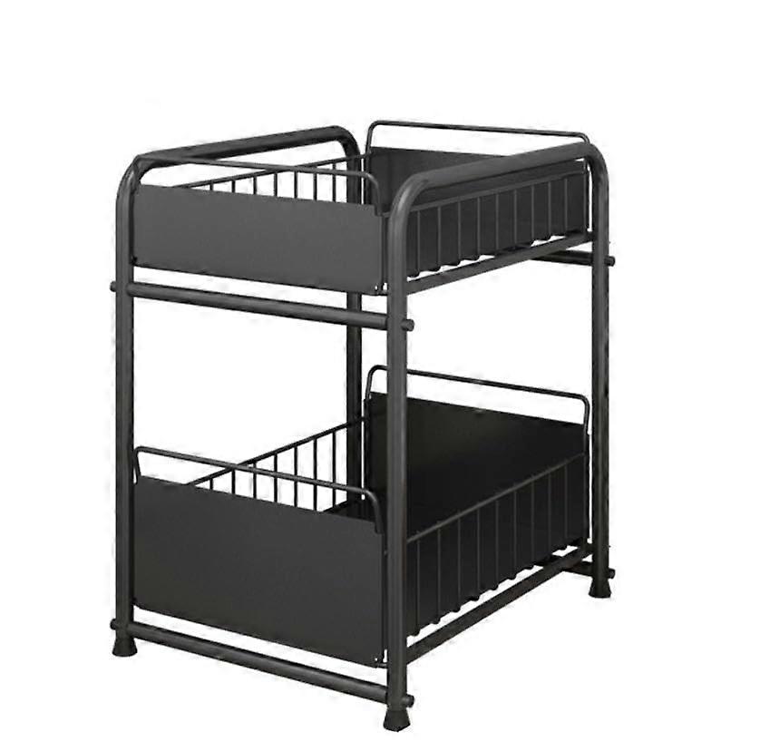 2 Tier Under Sink Cabinet Storage Rack With Sliding Drawer Cupboard Shelf Organiser Countertop Storage Basket Ref: 3472