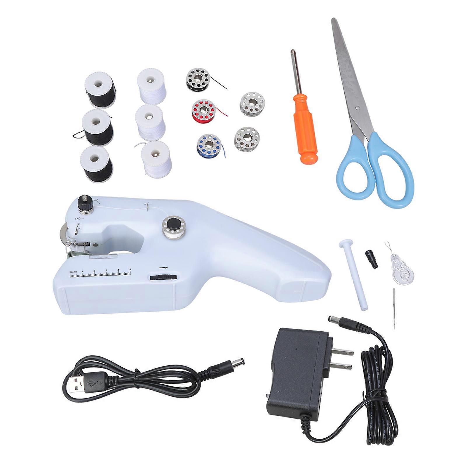 Handheld Sewing Machine Double Thread Electric Sewing Machine Small Sewing Tool Easy to Use for Clothes Fabric  White