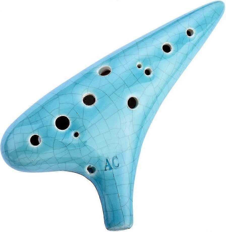 12 Hole Ceramic Ocarina - Alto C - With Protective Bag And Song Book - Blue