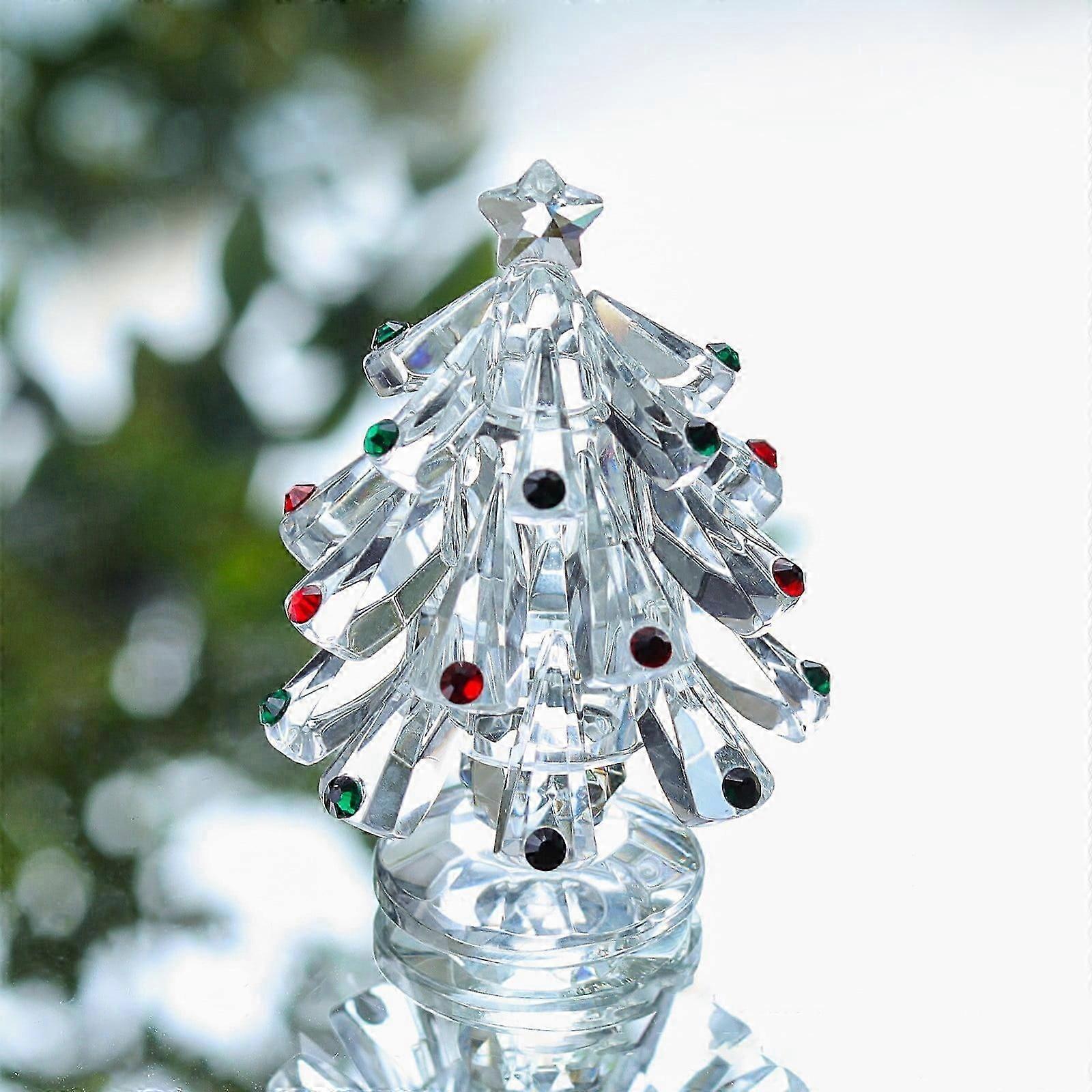 Mini Christmas Tree with Lights, Crystal Glass Xmas Tree Statue, Tabletop Artificial Christmas Tree Figurine, Desktop Ornaments Decor