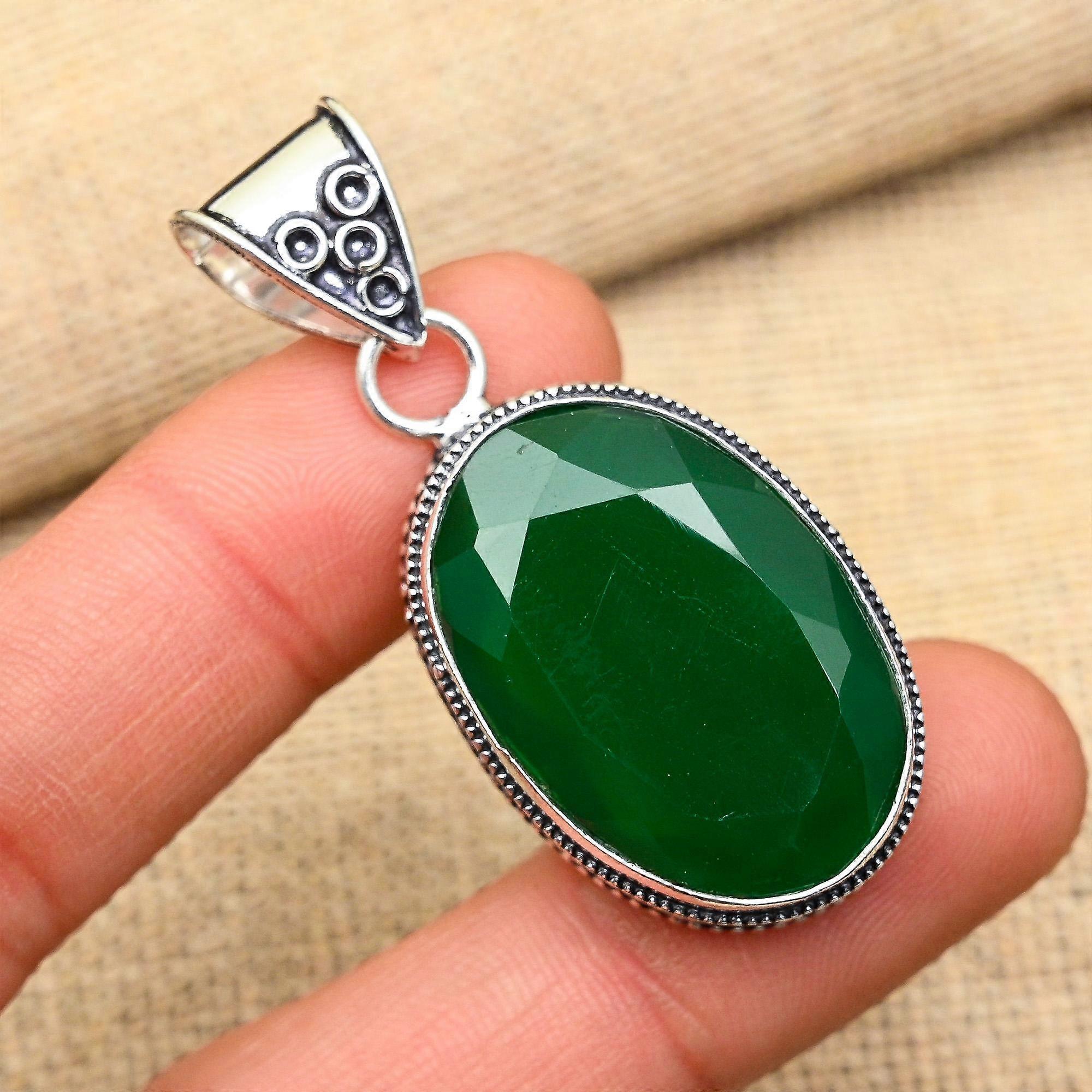 Ciondolo in argento sterling 925 fatto a mano con pietra preziosa di onice verde, per donna