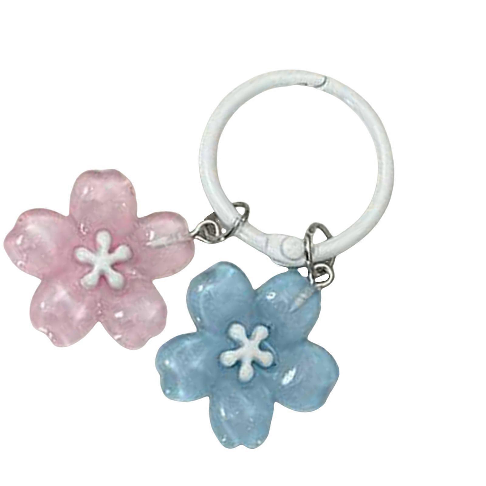 Handcrafted Cherry Flower Themed Keyring Featuring Smooth Brims And Lightweight Construction For Practical Use  Pink blue