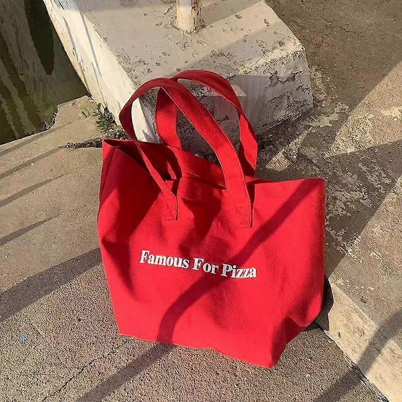 Niche Red Canvas Bag 2024 Casual Letter Print Canvas Shoulder Bag Large Capacity Student Tote Bag
