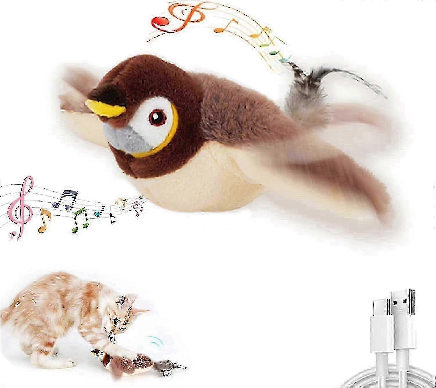 f Interactive Flapping Wings Cat Toy with Chirping Bird Sound for Flying Play