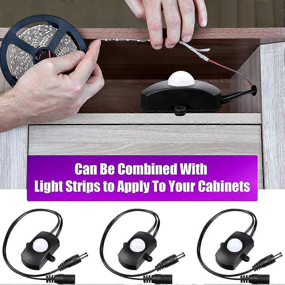 3pcs DC 5V-24V 5A PIR Motion Activated Sensor Light Switch Occupancy Motion Sensor with DC Coupler Cable for Party