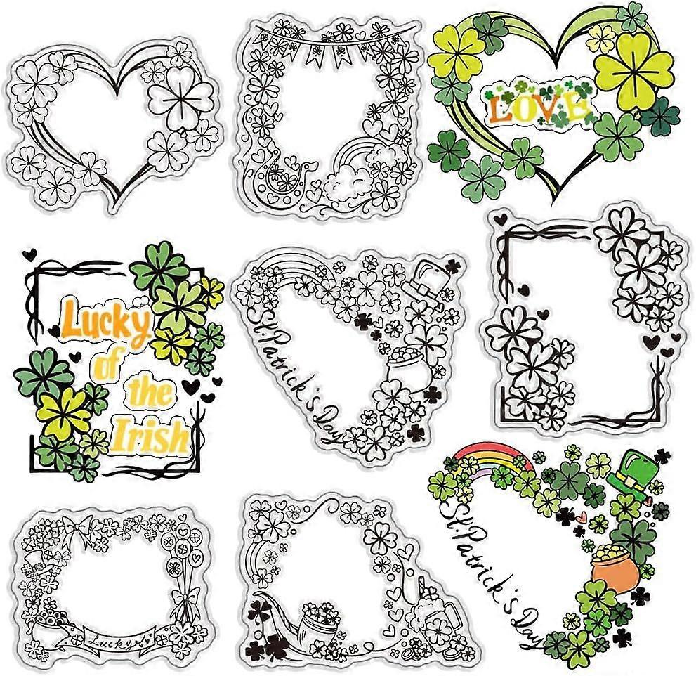 St. Patrick's Day Clear Stamps Set 6pcs Border Silicone Stamp Clover-Borded Frames Square Heart Shape Borders Rubber Stamps for Scrapbooking Card Maki