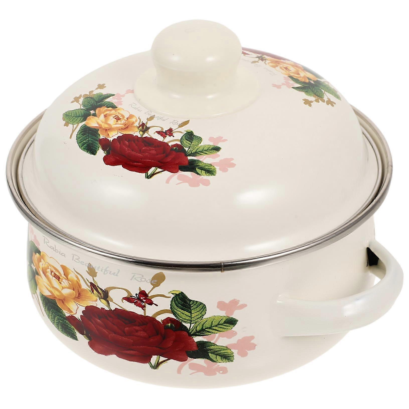 Enamel Stockpot with Flat Bottom and Handles for Cooking Soup Stew Easy to Clean for Home Kitchen