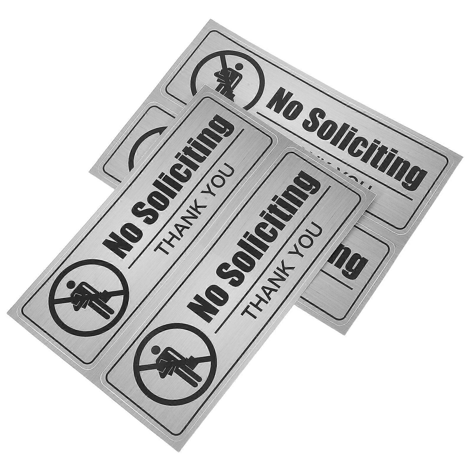 PVC No Soliciting Weatherproof Door Sign for Warning 4Sets Self-Adhesive