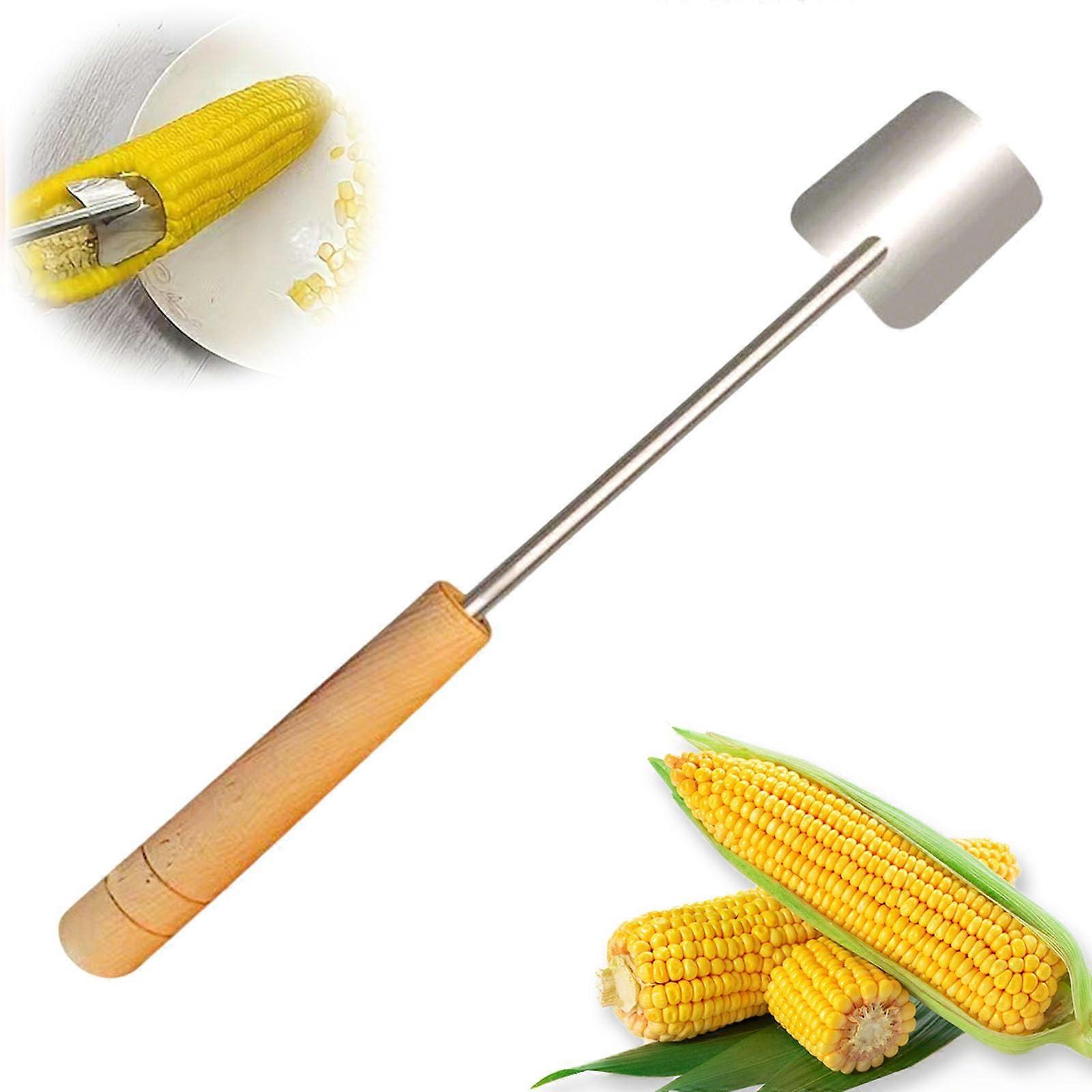 Stainless Steel Corn Peeler with Ergonomic Curved Blade and Wooden Handle, Easy Kernel Remover 1PC