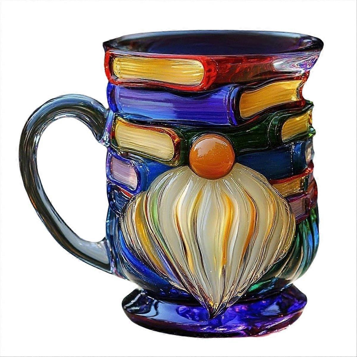 Painted Gnome Book Mug,Books Stack Coffee Cup