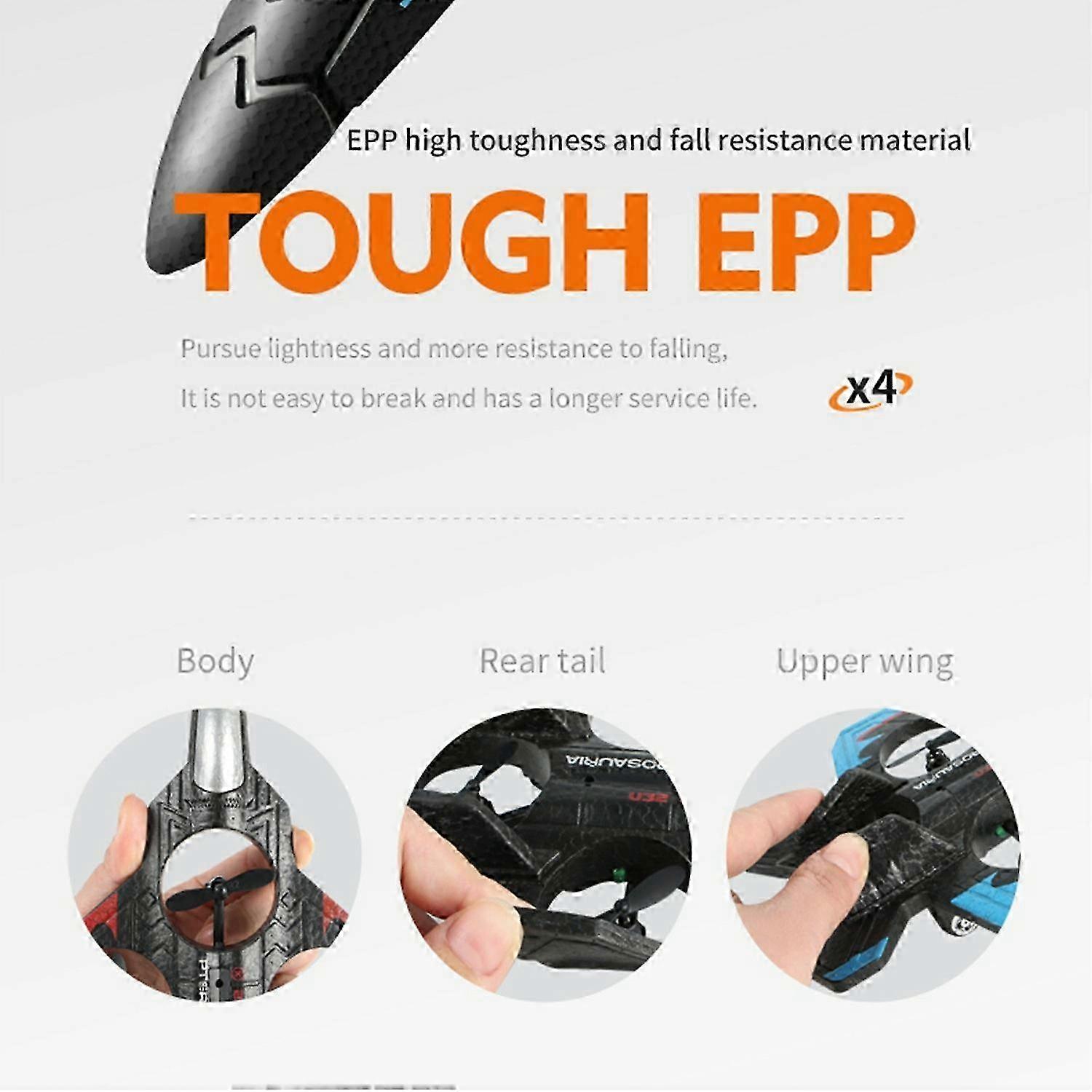 4DRC 4D-V32 ABS + EPP 2.4G RC Airplane Glider Quadcopter Stunt Drone with LED Light, Dual Battery (N