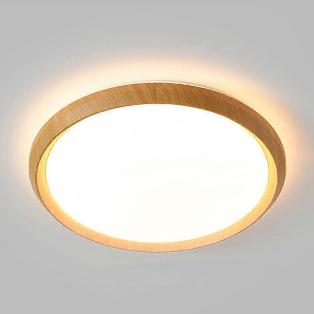 Modern Dimmable LED Ceiling Light with Adjustable Color Temperature and Remote, 40cm Wood Grain Flush Mount Fixture for Bedroom Living Room Office