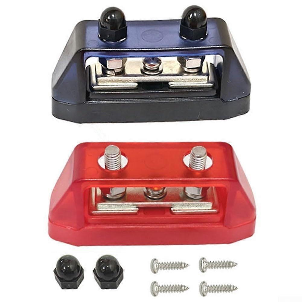 2PCS 250A Dual Stud Bus Bar Power Distribution Block for 12V48V Marine RV Car Solar with Protective Covers Red 6MM