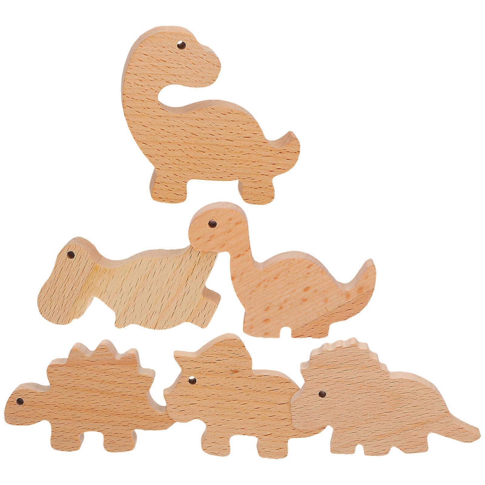 Wooden Dinosaur Drawer Knobs for Kids 6Set with Screws Included